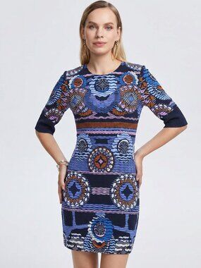 Peter Pilotto Blue Abstract Graphic Printed Sheath Dress